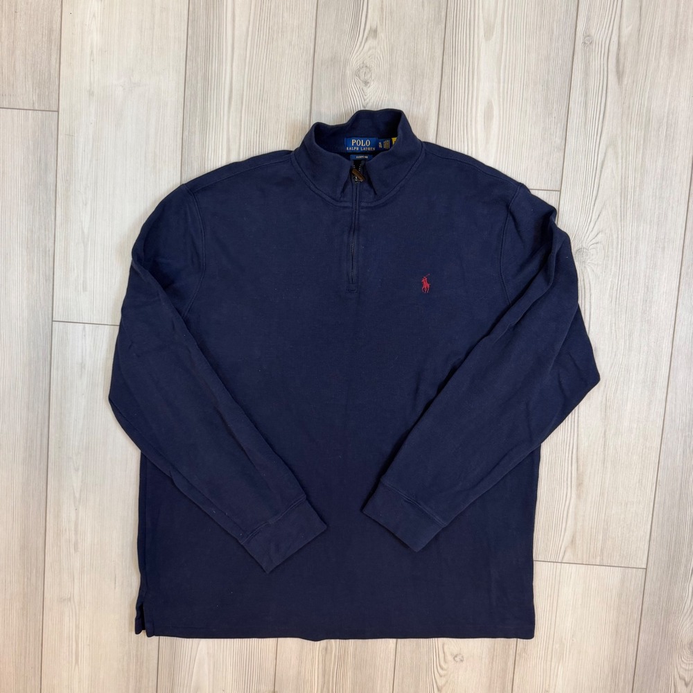 Polo Ralph Lauren Estate Rib Quarter Zip Pullover Navy Blue Mens XL